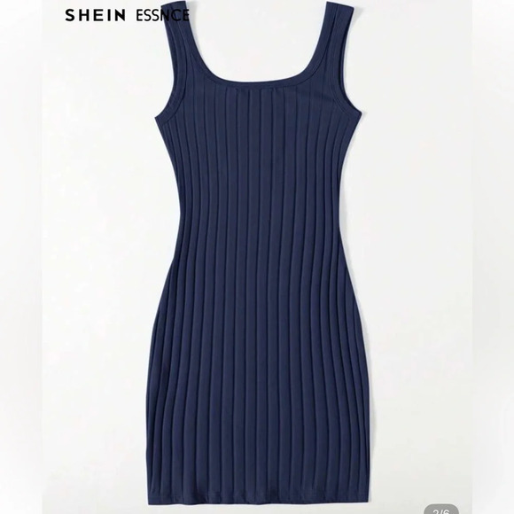 SHEIN Blue Ribbed Bodycon Mini Dress Cocktail size medium - Picture 2 of 7